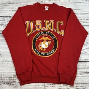 VTG Marines USMC Sweatshirt Sz M Crewneck Red Puffy Logo Graphic Corps Jerzees